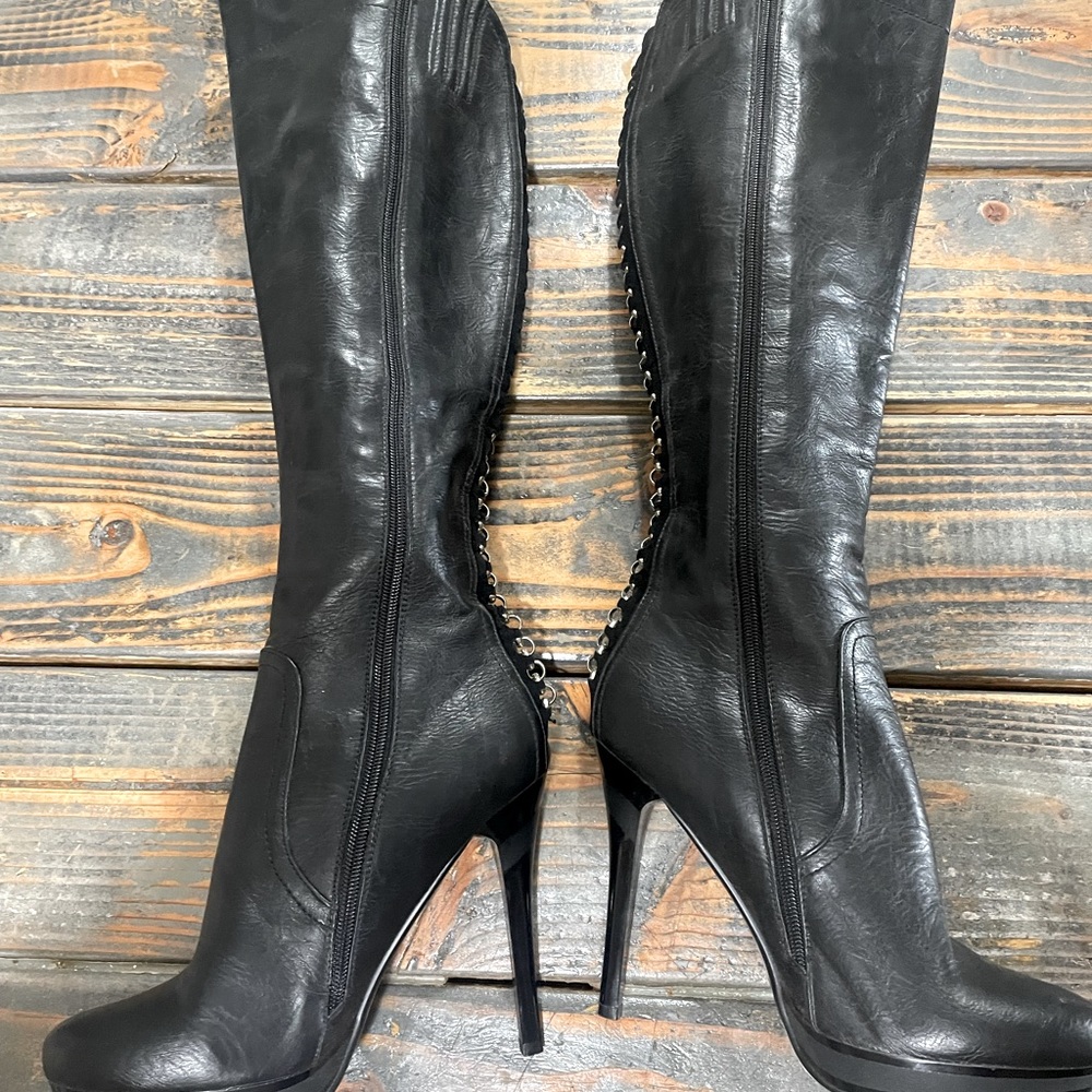 Leather high heel boots